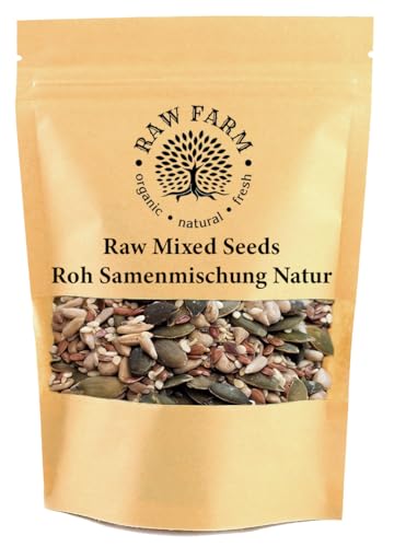 1kg rohe Kernemischung Natur 5 Sorten - Kürbiskerne, Sonnenblumenkerne, Leinsamen, Pinienkerne und Hanfsamen – gluten- und sojafrei – ideal für Smoothies, Salate, zum Backen und Naschen - Raw Farm