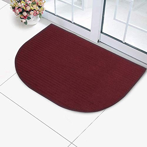 Image of Kuber Industries D-Shape Durable Microfiber Door Mat, Heavy Duty Doormat,(Set of 2, 14'' x 23'', Maroon & Brown)-KUBMART12199