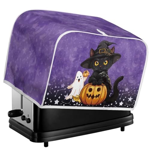 Image of 2 Slice Toaster Bread Machine Cover Kitchen Small Appliance Toaster Oven Dust Protection Cover Universal Size Halloween Cute Black Cat