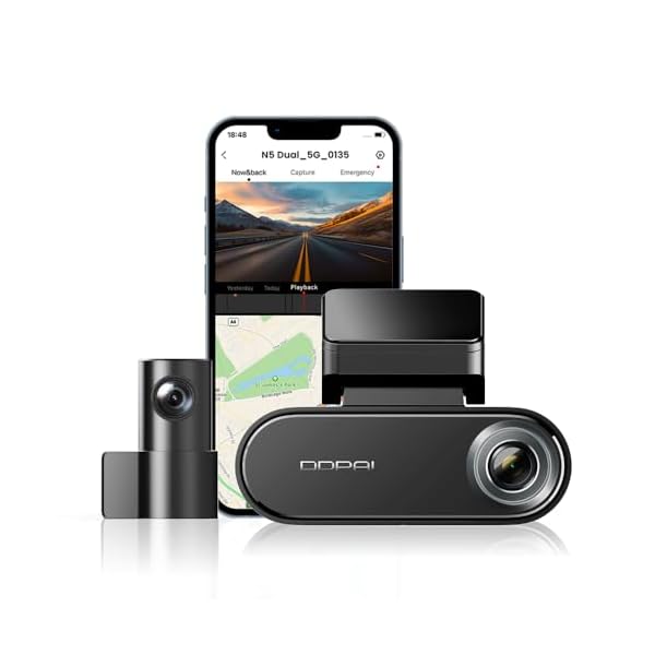 DDPAI 4K Car Dash Cam Front and Rear 2160P+1080P Dashcam Built-in 32G eMMC Voice Control ADAS 5G WiFi GPS G-Sensor with APP Control Night Vision 24 Hours Parking Monitor Support 512GB TF Card, N5 Dual