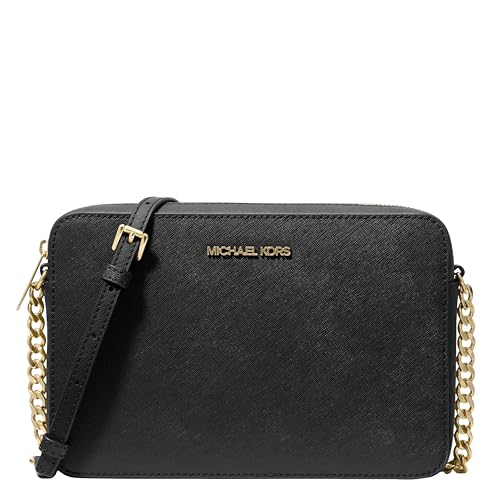 Michael Kors, Women's, Jet Set Large Crossbody Bag, Gold-Tone Hardware/Saffiano Leather/Black