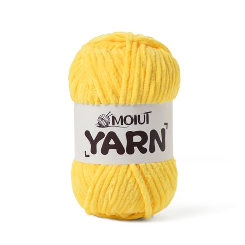 Image of Fluffy Chenille Yarn for Crocheting, Chunky Velvet Yarns for Crochet Amigurumi, Baby Yarn for Crocheting Soft Blanket, 87.4yds /3.5 oz Bulky Yarns for Crafts /Hats /Shoes /Socks (Light Yellow)