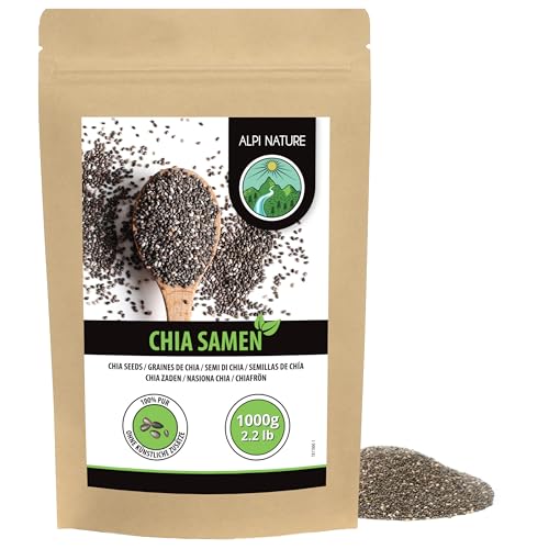 Alpi Nature Chiasamen 1kg, Chia Samen, schwarze Chiasamen für Smoothies, Joghurt, Müsli, Pudding