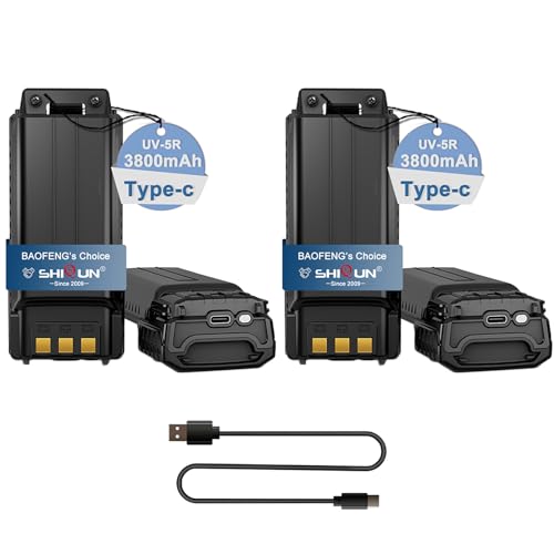 UV-5R Battery Extended USB-C Charger 3800mAh BL-5 for Walikie Talkie BF-F8HP UV-5X3 RD-5R UV-5RTP UV5R Type-c (BL-5L UV-5R Series Radios) (2packs Battery+ 1 Cable)