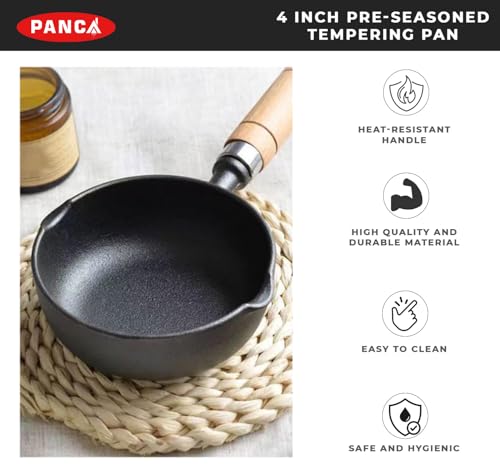 Image of PANCA Cast Iron Tadka Pan | 4 Inch Pre-Seasoned Tempering Pan for Dal & Spices | Gas & Stove-Friendly, 450g Heavy Duty Vaghar /Chounk Pan | 100% Toxin-Free Naturally (Round)