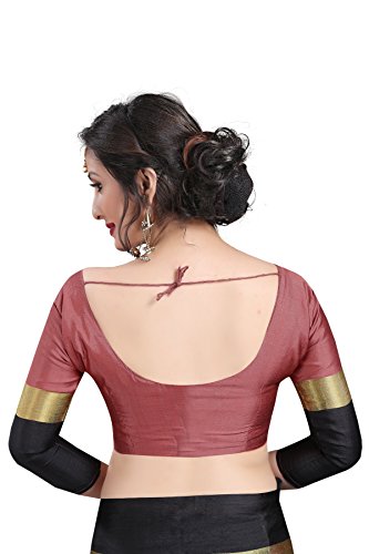 Image of PerfectBlue Women's with Blouse Piece Saree (VisvaVariation Lightgreenbrown Free Size)