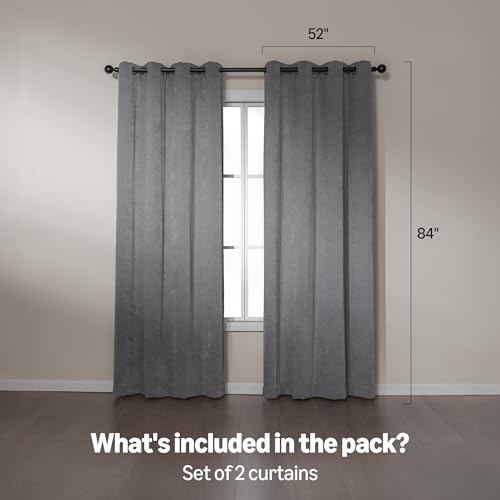 Image of Amazon Basics Chenille Room Darkening Curtains, Light Filtering Window Drapes for Bedroom and Living Room, 2-Panel Set with Grommets, 52 inch W x 84 inch L, Grey Diamond