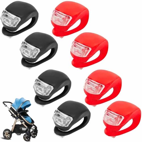 8 Stück Kinderwagen licht Silikon mit Batterie und 3 Leuchtfunktionen Kinderwagenlicht Mehrzweck Wasserdichtes Led Rucksack Licht LED Warnlicht Roller Licht für Kinderwagen Outdoor Läufer