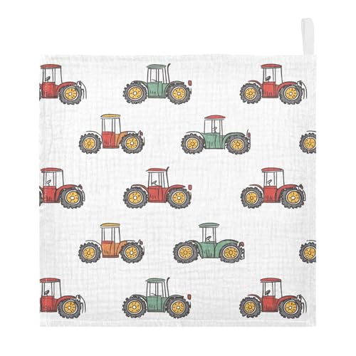 Image of vvfelixl Baby Muslin Washcloths Cute Retro Tractor Baby Burp Cloths Cotton Babys Face Towel for Newborn Infants Boys Girls Soft and Absorbent 11.8 X 11.8 in, 3 Pack