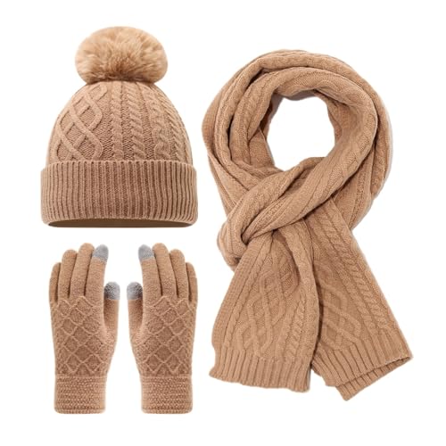 Bonnet écharpe gants maille épaisse hiver ensemble chaud imperméable mixte