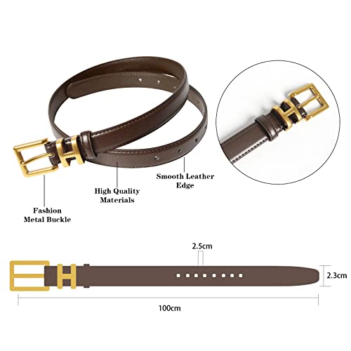 Image of Women's Fashion Classic Metal Buckle Leather Belt with Jeans Dress