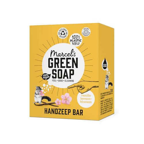 Marcel's Green Soap - Savon à main Vanille & Fleur de Cerisier - Savon en pain - Formule sans microplastique - Vegan - 90 g