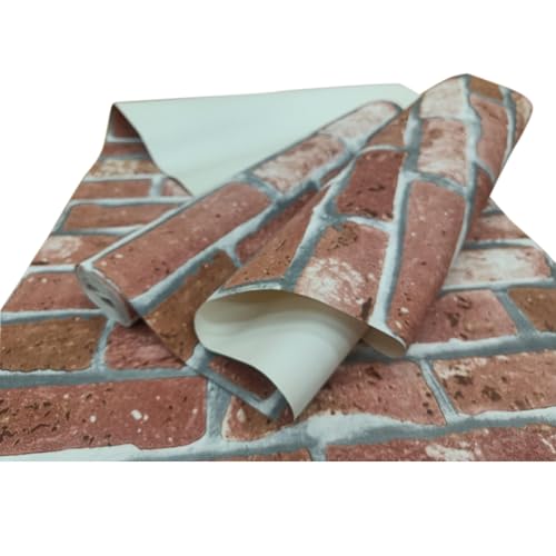 Image of Eurotex Brick Design Wallpaper for Covering Living Room, Bedroom Walls (PVC, 57sqft, Light Red)