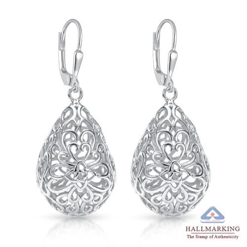 Image of TRUESILVER ACPL 925 Sterling Silver Filigree Drop Earrings for Women & Girls | Elegant Dangle Leverback Earrings | Stylish Everyday & Gift Jewelry