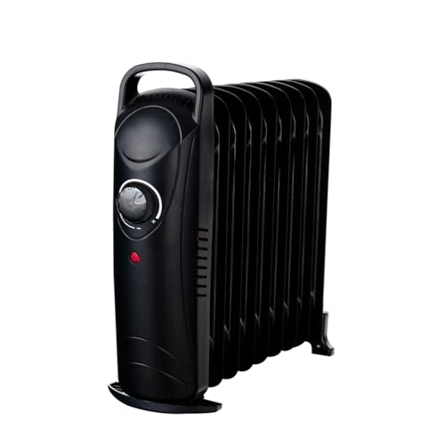 Radiatore Elettrico a Olio 800W Calorifero Portatile a Basso Consumo con 7 Elementi Riscaldanti Termostato Maniglia Integrata Anti Surriscaldamento Per Stanze fino a 25m³ 38 × 14 × 30.5 Cm Nero