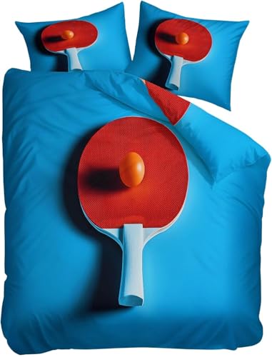 Funda Nordica Cama 135/150 Tenis de Mesa, Suave Transpirable Microfibra Ropa de Cama Tenis de Mesa Reversibles Funda Edredon 220x240 cm, 2 x Funda de Almohada 50x75 cm, 3D Funda de Edredón t.761