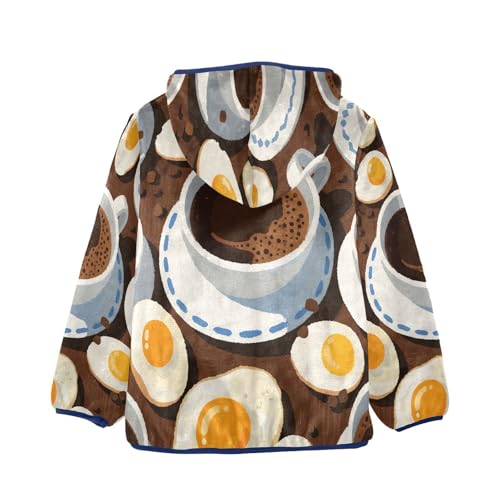 Coffee and Eggs Pattern Print Toddler Fleece Jacket Girl Boys Hooded Fleece Jacket Coat Warm Outwear Zip-up 3-10T2