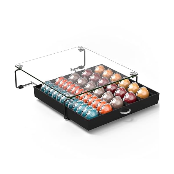 DecoBrothers Crystal Tempered Glass Vertuo Pod Holder Drawer, 30 Large or 60 Small Nespresso Capsule Organizer, Black - Image 6