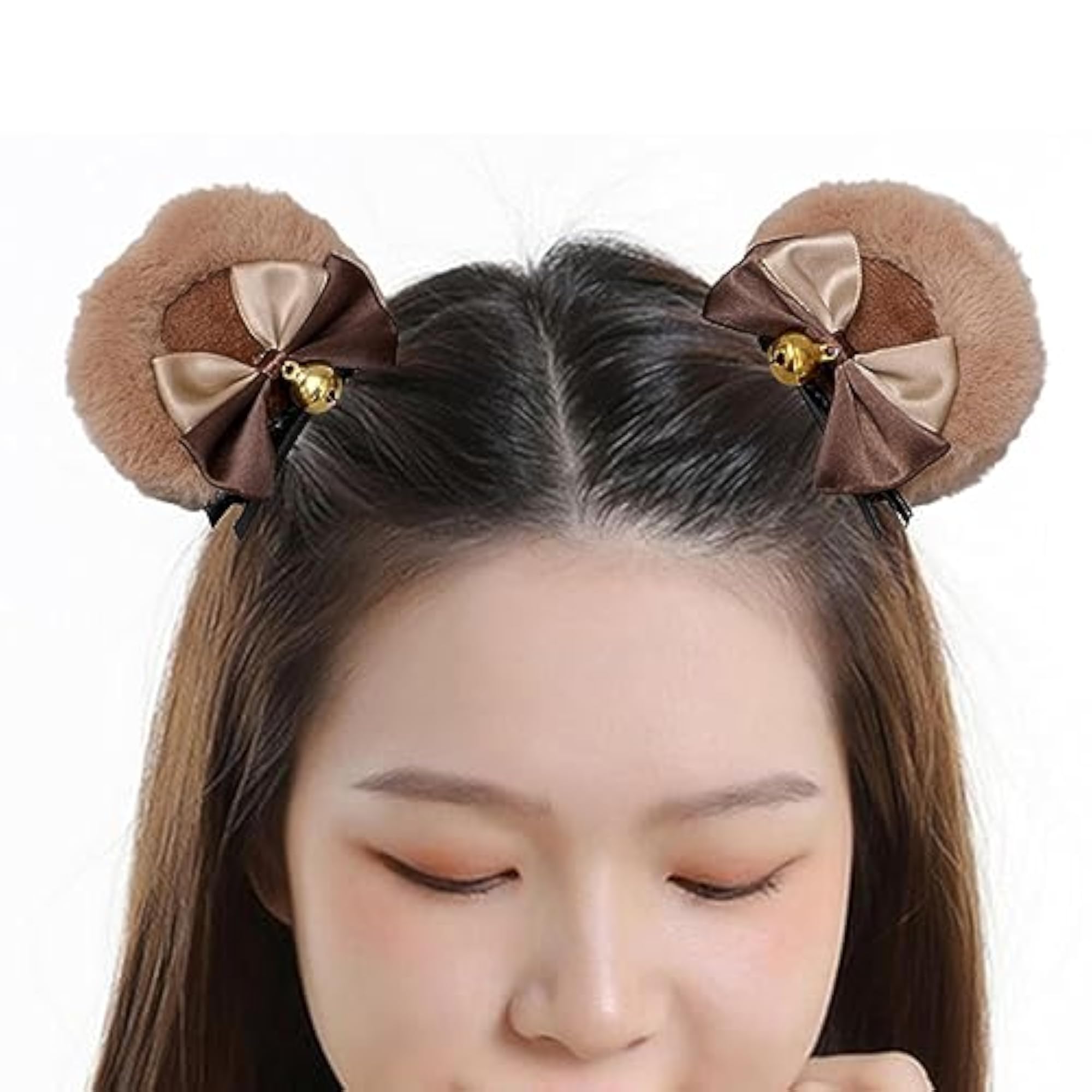 2Pcs Bear Ear Plush Hair Clip Set for Kids