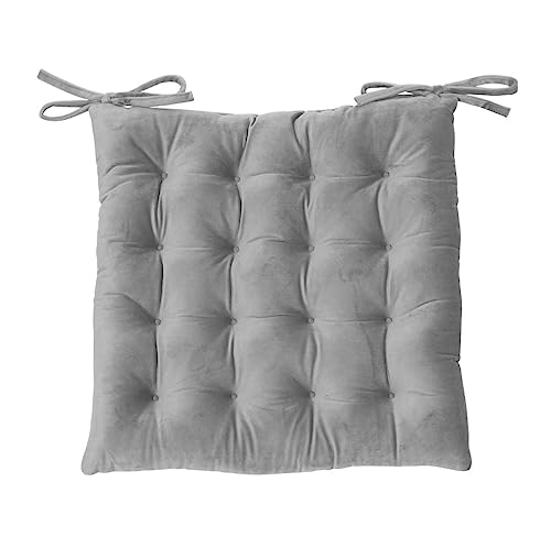 BSL Chair Pad Velvet Seat Pad 40x40 Cm Chair Velvet Cover Cushion with Tie for Office Outdoor Dining Chair Garden Kitchen (1 Chair Pad, Silver)