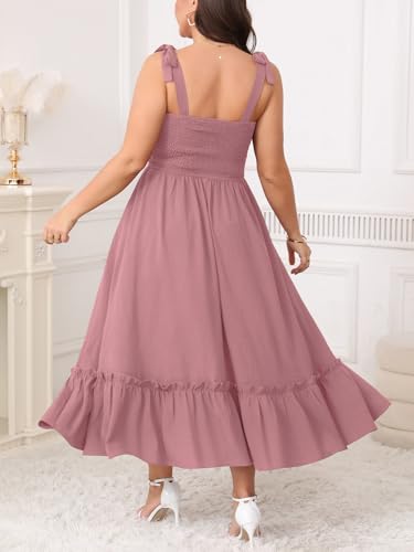 Women's Plus Size Summer Maxi Dress Casual Boho Sleeveless Spaghetti Strap Smocked Tiered Long Beach Sun Dresses3