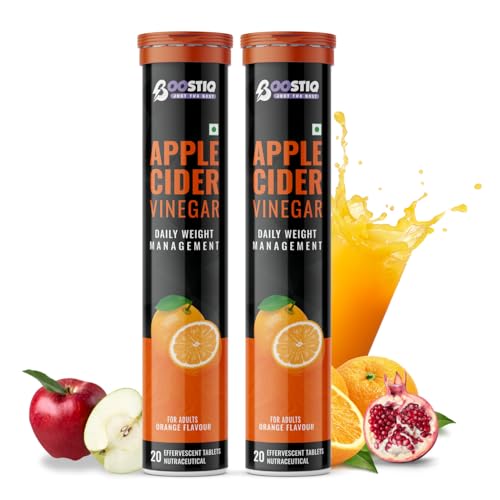 Image of Apple Cider Vinegar Effervescent Tablets | Daily Weight Management | Orange Flavour | Vitamin B6 & B12 For Refreshing Detox & Metabolism Boost | No added Sugar | 20 count (Pack of 2)