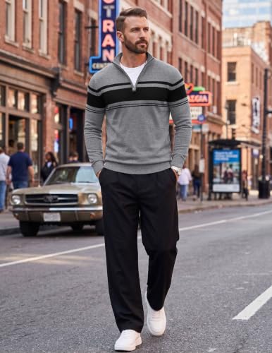 Image of COOFANDY Men's Quarter Zip Up Sweaters Slim Fit Lightweight Mock Pullover