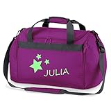 Kinder-Sporttasche mit Namen & Sternen | Personalisierte Schwimmtasche Reisetasche Mädchen und Jungen | Kinder Tragetasche zum Umhängen für Schule Sport Reisen (lila)