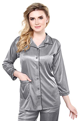 Image of TIGYWIGY Women's Satin Plain /Solid Top and Pyjama Set Pack of 1