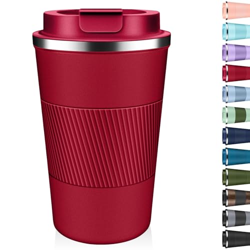 XKELFX Insulated Coffee Tumbler 12 oz, Stainless Steel Coffee Mug with Lids, Travel Coffee Mug Leak Proof, Double Wall Vacuum Insulated Reusable Coffee Cup, Keep Drinks Hot and Cold (Red, 12 Ounces)