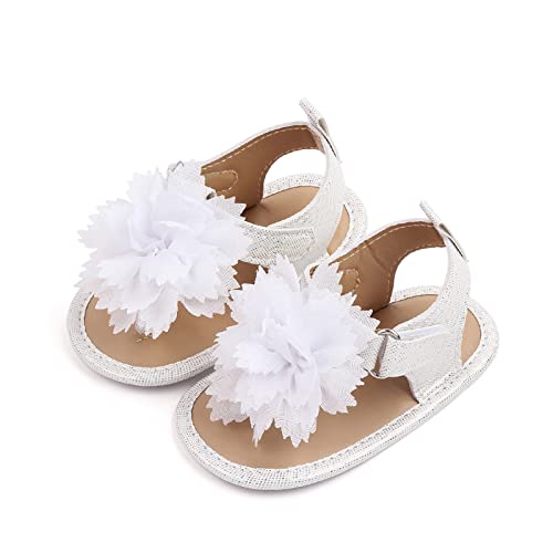 Baby Toddler Sandals Infant Girls Boys Shoes Flowers First Walkers Crib Shoes Anti-Slip Soft Sole (White, 3.5 Toddler)3