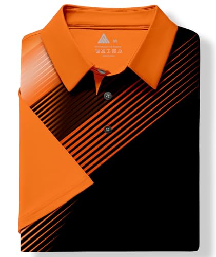 Mens Polo Shirts Short Sleeve Printed Quick‑Dry Golf Tops Black and Orange - image 4