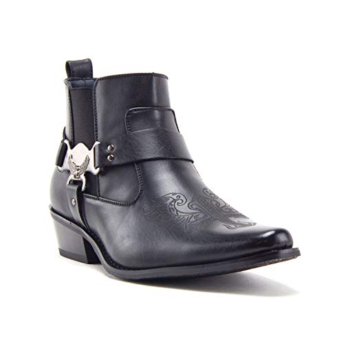 Jazame Cowboy Boots for Men Western Style Ankle High Motorcycle Riding Pointy Toe Moto Dress Boots men's western boots Buckle Design Botas