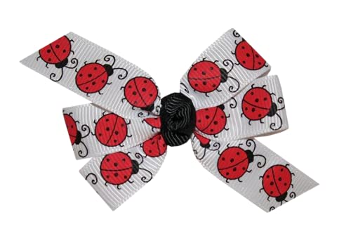 WD2U Baby Girls Infant Red & Black Ladybug 3" Hair Bow Headband3
