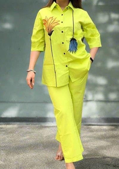 M Fashion Women's Shirt and Pant Co-ords Set, Casual Wear (Yellow)-picture-32
