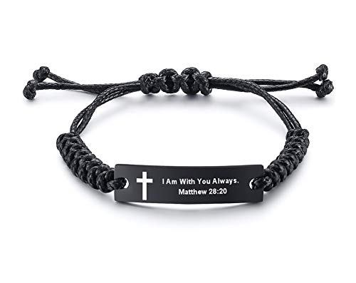 Unisex Religous Scripture Quote Faith Christian Bible Verse Adjustable Cord Stainless Steel Inspirational ID Bracelets for Men Women