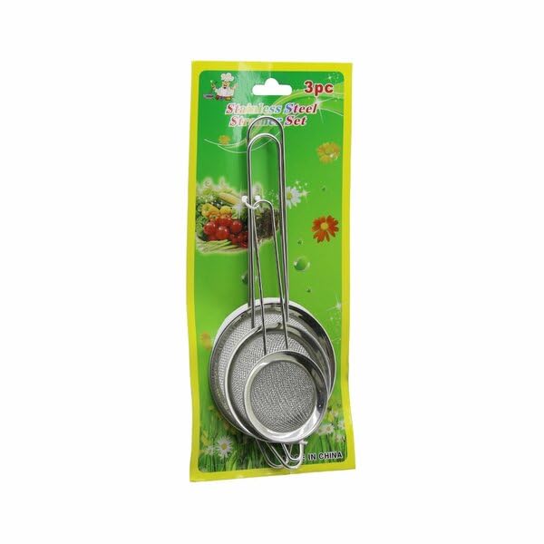 Tel Süzgeç Seti, 3 Parça, Metal Çerçeve, Metal Sap, Mini Boyutlar 5-7-8 cm, Sap Uzunluğu 8.5-10.5-10.5 cm