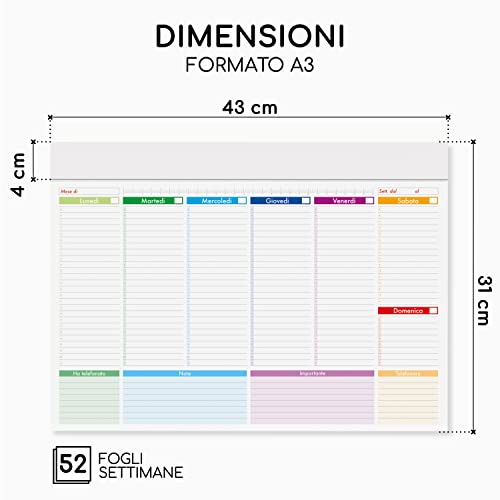 Planner-2024-Settimanale-Da-Tavolo-A-Strappo-Per-Programmazione-Giornaliera-52-Fogli-52-Settimane-Da-Scivania-Senza-Date-Agenda-Da-Tavolo-Elegante-E-Moderna-Per-Impegni-E-Appuntamenti-A3-42x297-CM