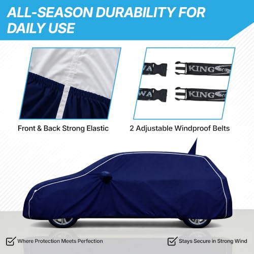 Image of KINGSWAY Super Waterproof Car Cover Only with Hyundai Elite I20 (Year 2014 to 2017 - All Model) | Mirror and Antenna Pockets | All Weather Car Body Cover with Silver Piping | Blue