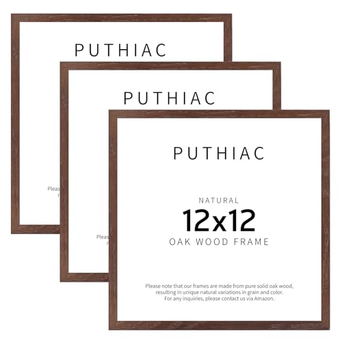 puthiac 12x12 Solid Oak Wood Picture Frames, Walnut, 3 Pack