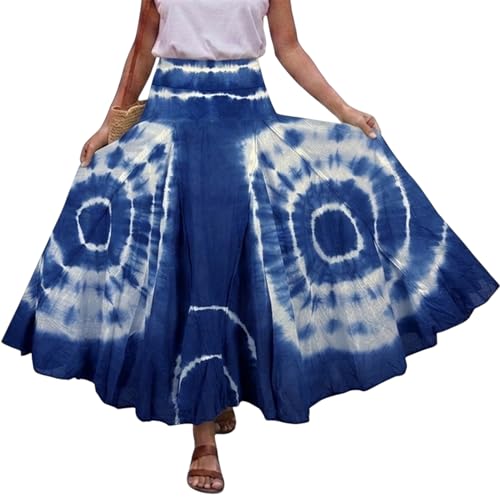 Agan Traders 2026 Maxi Skirt for Women - Bohemian Tie-dye High Waistband Boho Skirts for Women - A Line Flared Women's Skirts (X-Large, Blue Circular)