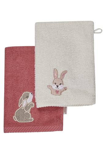 Sterntaler Waschlappen 2er Pack Hase Hanni – Baby Waschlappen aus saugfähiger Baumwolle, weich & hautfreundlich – Kinder Waschlappen mit schönen Webkanten und süßer Stickerei, perlrosa