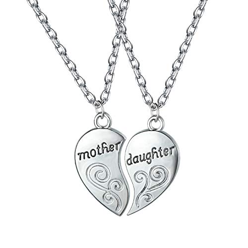 Bamos Mother Daughter Necklace, 2 Pcs 14K White Gold Mom Necklace Heart Necklace with Gift Box, Gifts for Mom from Daughter/Gift for Daughter from Mom, 18