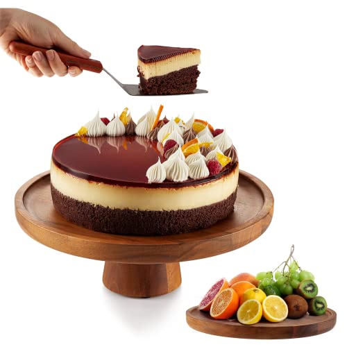 TIDITA 11" Acacia Wood Cake Stand with Icing Spatulas – Cake Stand Wooden - Wedding and Birthday Cake Pedestal - 100% Natural Ideal for Use at Parties, Weddings, Restaurants (11 Inch)
