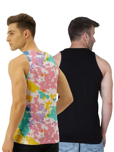 Image of Veirdo Pure Cotton Sleeveless Vest Combo for Men & Boys (Scoop Neck, Regular Fit, Multicolor, Printed, Suitable for Gym, Beach, Casual & Sports) (Pack of 2)