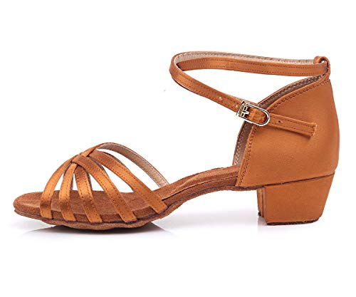 missfiona Latin Ballroom Dance Shoes for Girls Kids Satin Low Heel Salsa Tango Dancing Shoes for Women2