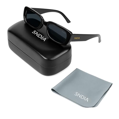 Image of SNDIA Polarized Women's Retro Rectangular Sunglasses | Premium Frame | UV400 Protection for Driving, Outdoor Activity - Black
