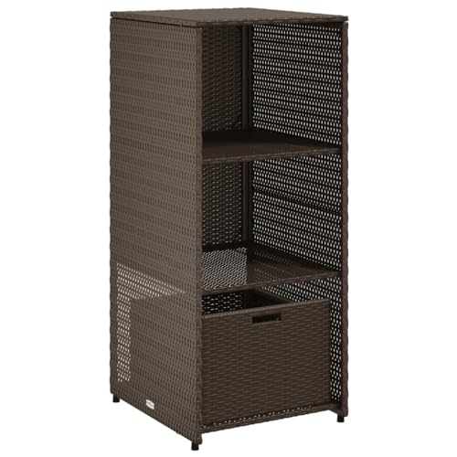 vidaXL Garden Storage Cabinet Outdoor Organizer - Brown PE Rattan, Patio and Garden Furniture with Shelves and Drawer