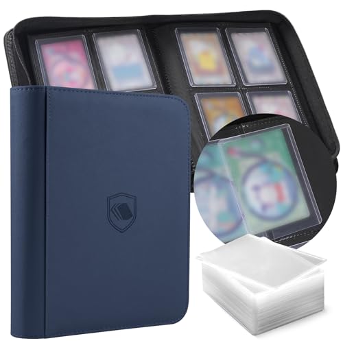 Image of Top Loader Binder 4 Pocket, Holds 160 Toploaders, 100 Toploaders INCLUDED | Toploader Binder for 3 inch x 4 inch Rigid Toploaders, Trading Card Binder for TCG, MTG, Sport Cards, PU Leather Cover, Side Loading