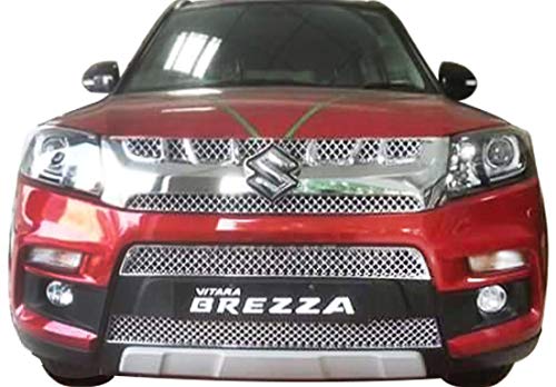 Image of CAR SAAZ Bentley Style Front Chrome Grill Compatible with Vitara Brezza Set of 3 pcs Type 1 (2016-2019)